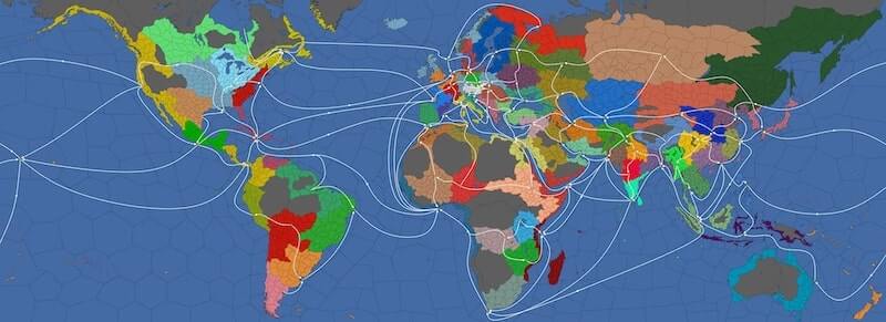 Map of all the trades nodes in Europa Universalis 4