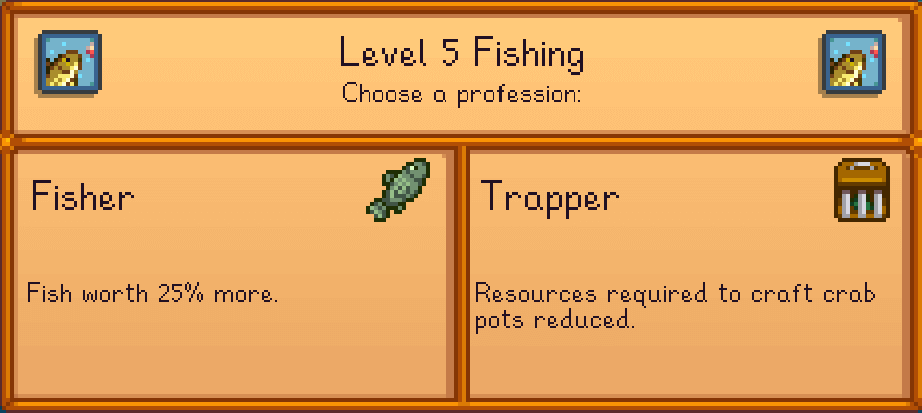 Level 5 Fishing Profession Screen in Stardew Valley