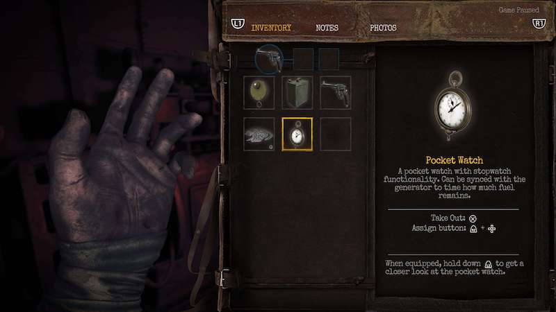 Controls for the Pocket Watch in the inventory in Amnesia: The Bunker