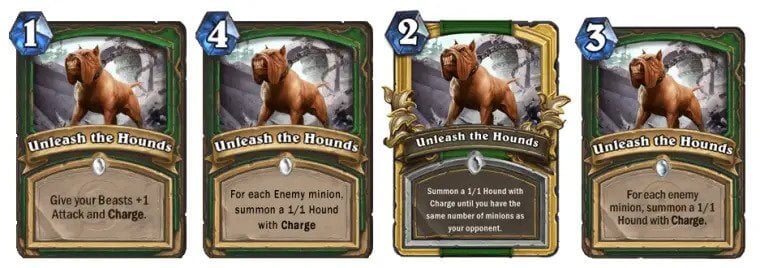 The changes to the Unleash the Hounds card in Hearthstone